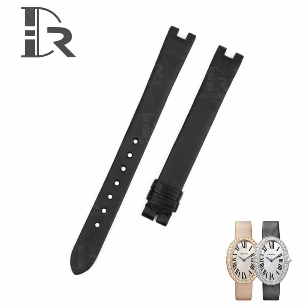 Best quality black Satin Cartier Baignoire watch strap replacement watch band for for Cartier la Baignoire Allongée, Vintage, Bathtub, Benoit Baignoir Mini, Large, XL watches low price - Handmade OEM Cartier straps for sale