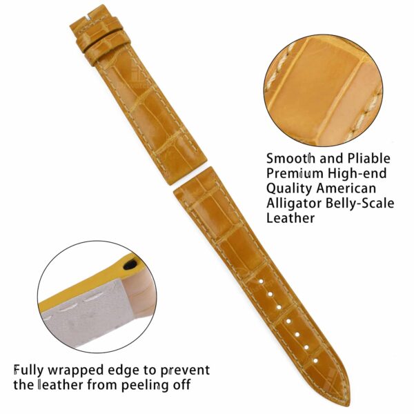 18*16mm Jaeger Lecoultre Ladies Reverso strap Yellow brown Alligator watch band Low price for sale. Handmade customized leather strap for luxury watches China factory maker