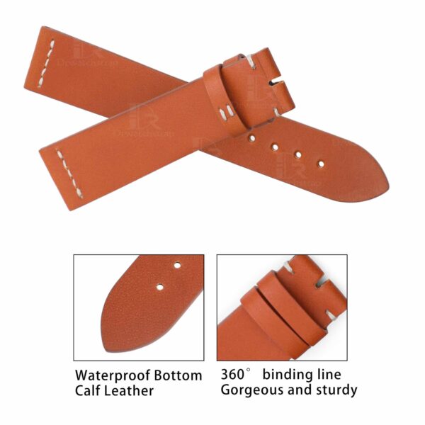 Custom best High-end qualtiy premium calfskin orange replacement leather Rolex Hermes Strap and watch band with 20mm lug size handmade for Rolex, Tudor, Patek Philippe universale watches online at a low price