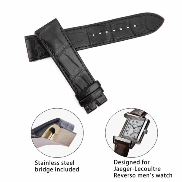 Buy replacement handmade Jaeger Lecoultre strap - Mens JLC Reverso Black Alligator watch band for sale Low price