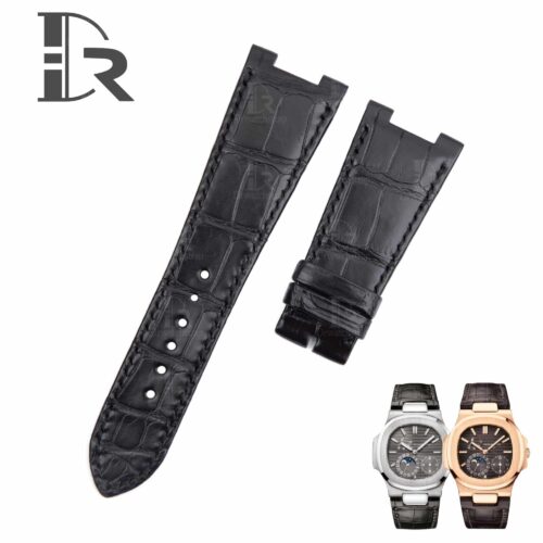 Replacement Patek Philippe Nautilus leather strap for sale - 25mm Lug Size Custom handmade American Alligator Black leather watch band