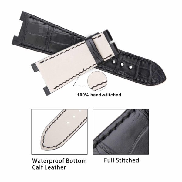Replacement Patek Philippe Nautilus 5711 leather strap for sale - 25mm Lug Size Custom handmade American Alligator Black leather watch band