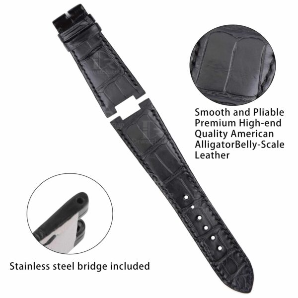 Replacement Patek Philippe Nautilus 5711 leather strap for sale - 25mm Lug Size Custom handmade American Alligator Black leather watch band