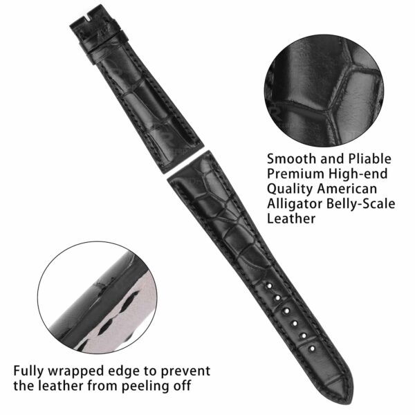 1615456030-Patek-Philippe-Black-leather-strap-watch-band-replacement-for-sale (8) Genuine alligator black leather material & Fully wrapped