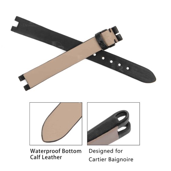 Best quality black Satin Cartier Baignoire watch strap replacement watch band for for Cartier la Baignoire Allongée, Vintage, Bathtub, Benoit Baignoir Mini, Large, XL watches low price - Handmade OEM Cartier straps for sale watch bands