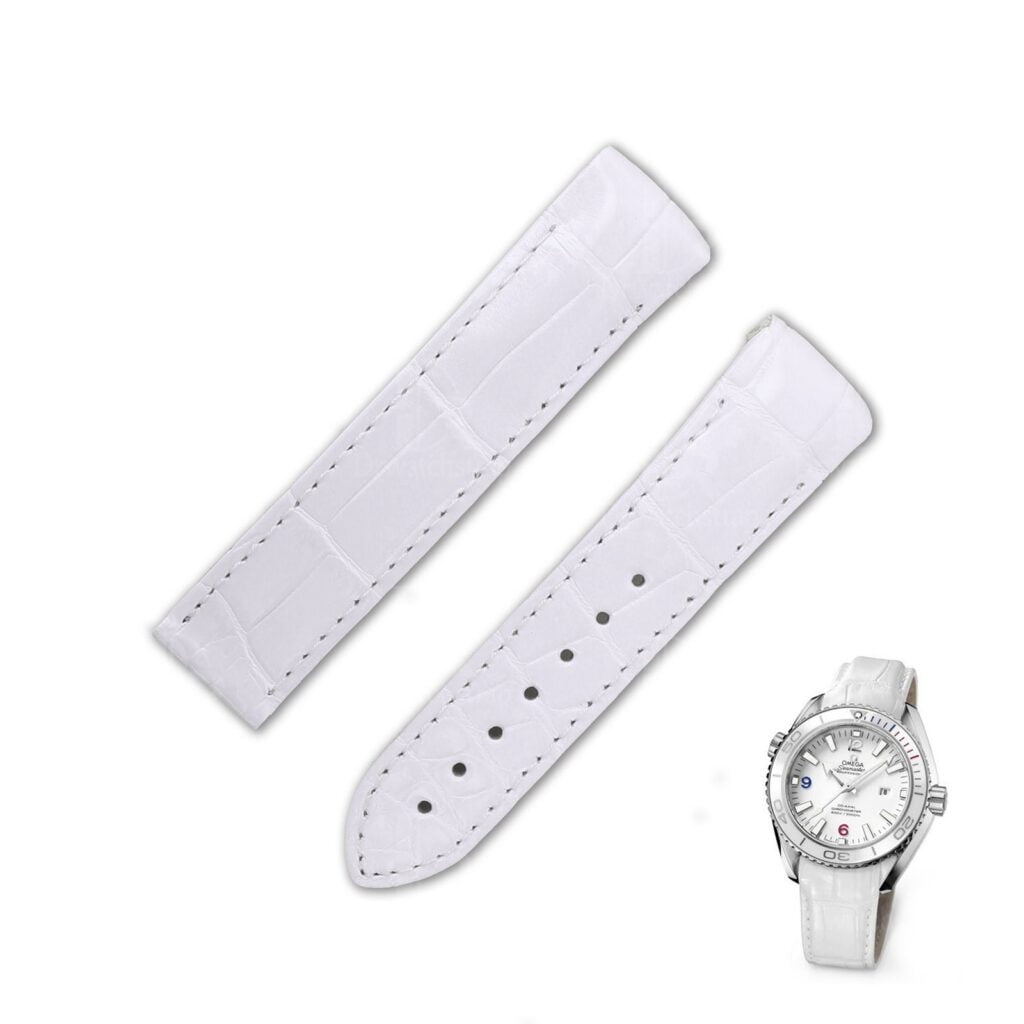 Omega Planet Ocean white leather strap replacement for sale