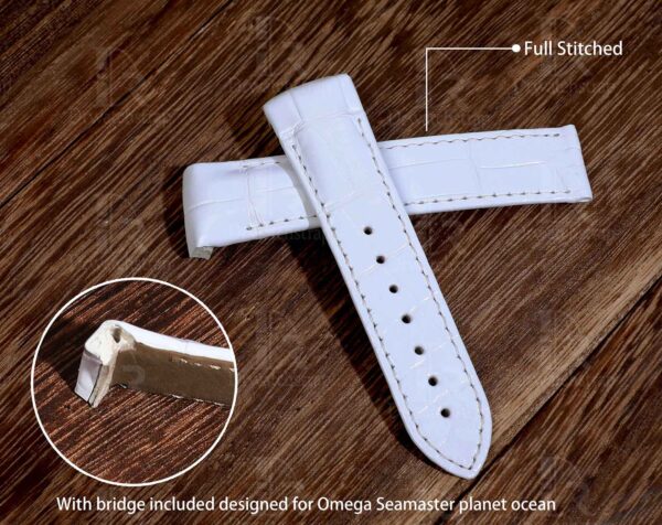 Handmade replacement Omega Seamaster Planet Ocean 600m straps white leather watch strap for Omega luxury watches for sale watchband online
