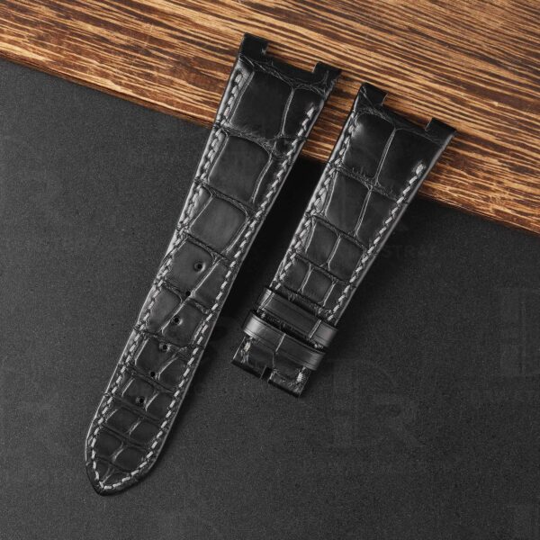 Custom Replacement Patek Philippe Nautilus 5711 leather strap for sale - 25mm Lug Size Custom handmade American Alligator Black leather watch band (1)