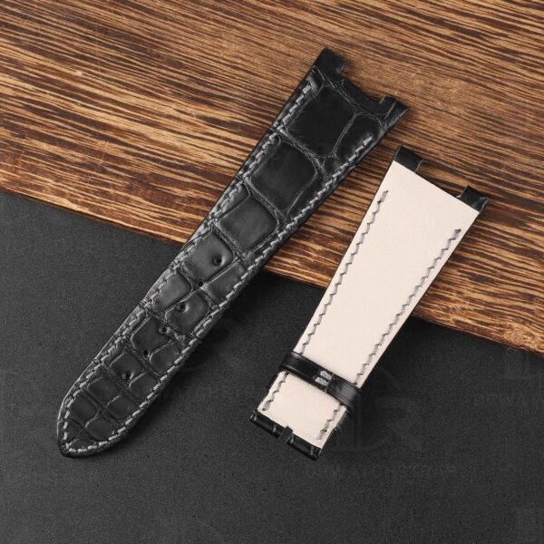 Custom Replacement Patek Philippe Nautilus 5711 leather strap for sale - 25mm Lug Size Custom handmade American Alligator Black leather watch band (2)