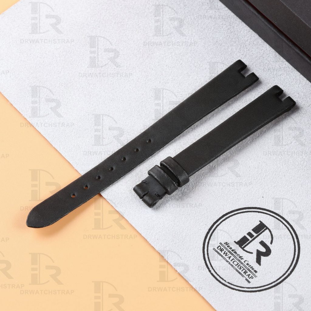 Best quality black Satin strap replacement watch band for Cartier la Baignoire Allongée, Vintage, Bathtub, Benoit Baignoir Mini, Large, XL watch low price - Handmade OEM Cartier straps for sale watch bands