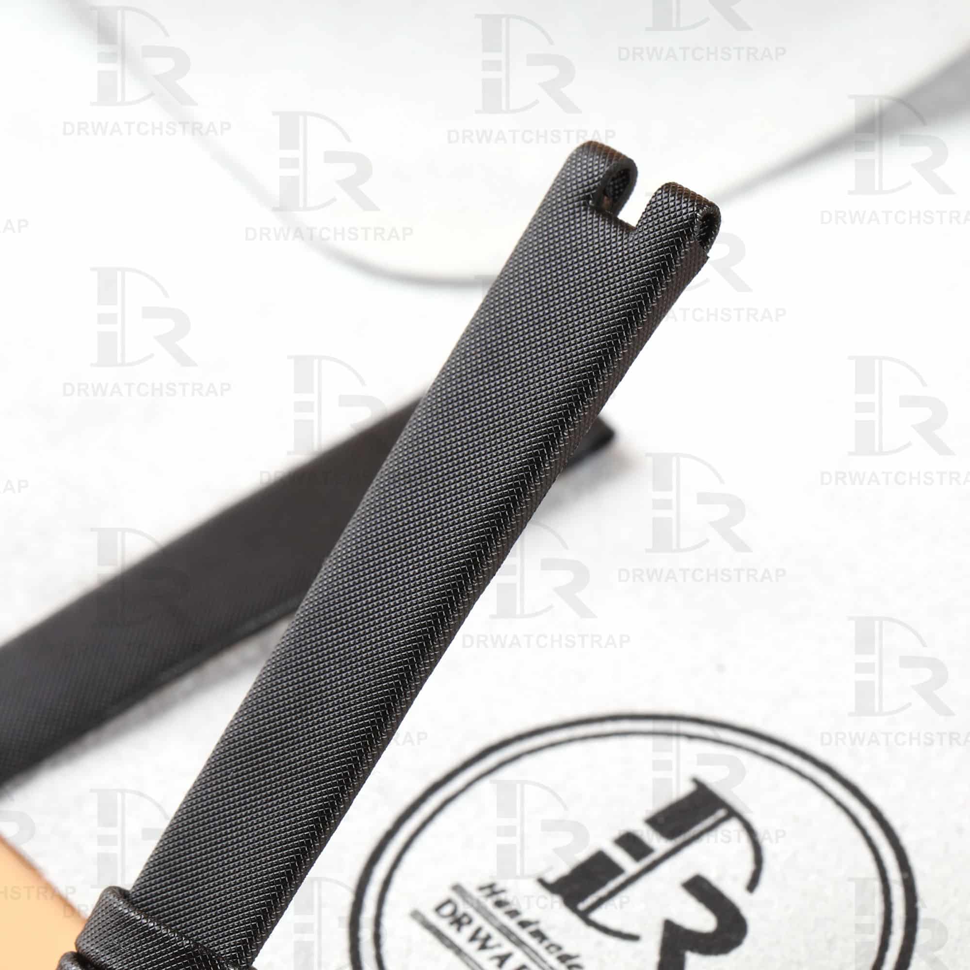 Best quality black Satin strap replacement watch band for Cartier la Baignoire Allongée, Vintage, Bathtub, Benoit Baignoir Mini, Large, XL watch low price - Handmade OEM Cartier straps for sale watch bands