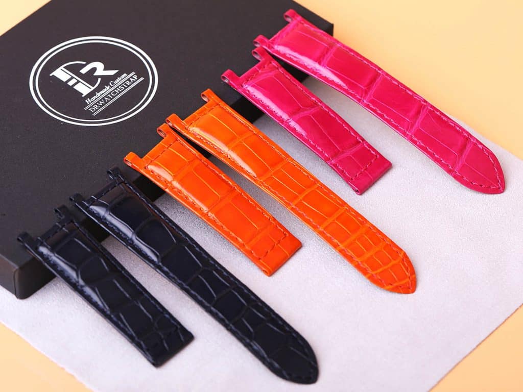 Handmade Orange Pink Purple Blue Leather Watch Band Single Folded fit for Pasha de Cartier strap