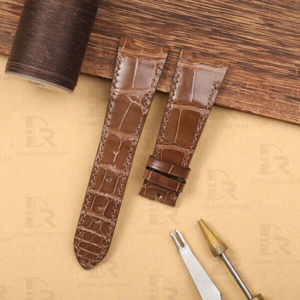 Replacement Patek Philippe Nautilus leather strap for sale 25mm Lug Size Custom handmade American Alligator High-gloss Brown leather watch band