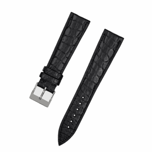 Handmade leather watch strap Black Alligator Round scale
