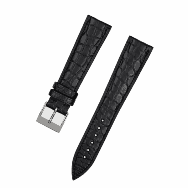 Handmade leather watch strap Black Alligator Round scale