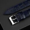 Handmade leather watch strap: Midnight Blue Alligator Skin Belly Scale