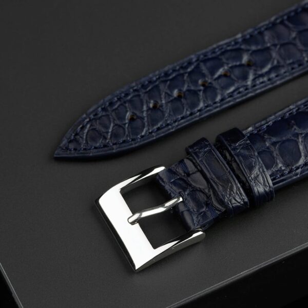 Handmade leather watch strap: Midnight Blue Alligator Round Scale