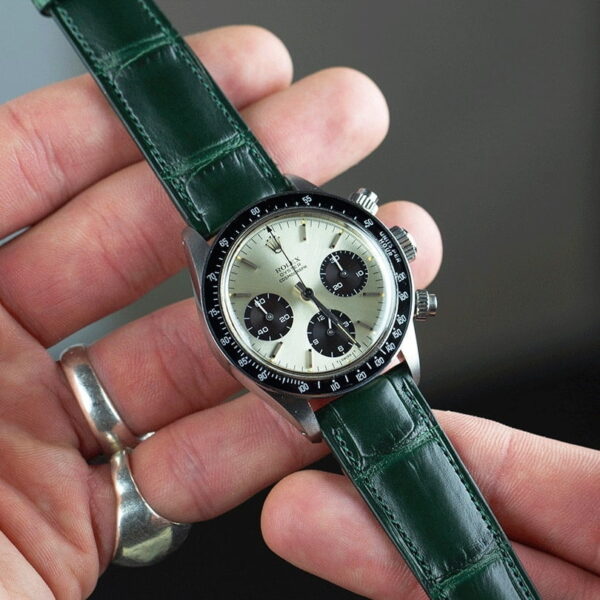 1618643566-Handmade-leather-watch-strap-Green-Alligator-Belly-scale (2) Handmade leather watch strap Green Alligator Belly scale