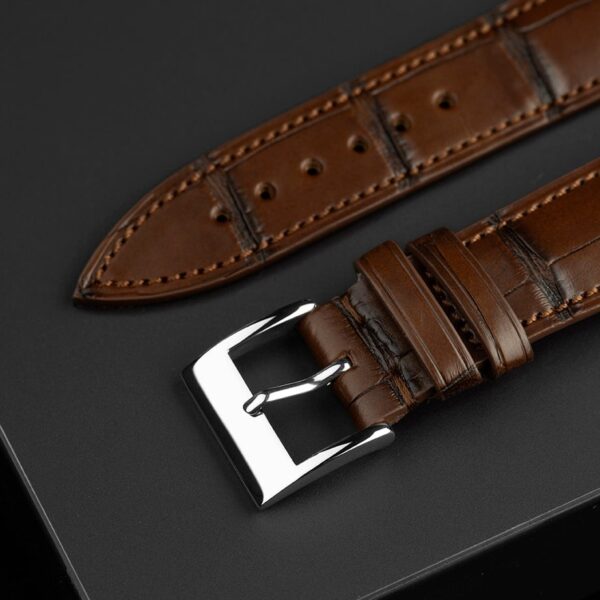Handmade leather watch strap :Brown Alligator Belly scale
