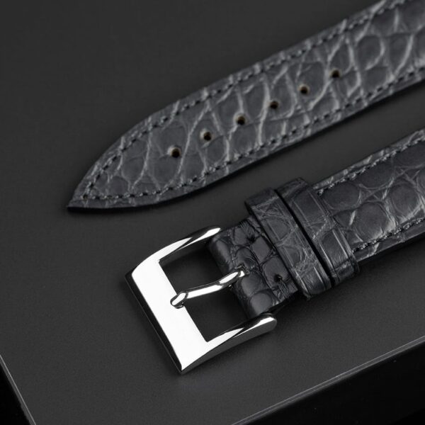Handmade leather watch strap Grey Alligator Round scale