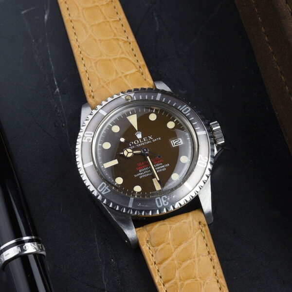 Handmade leather watch strap Apricot Alligator Round scale