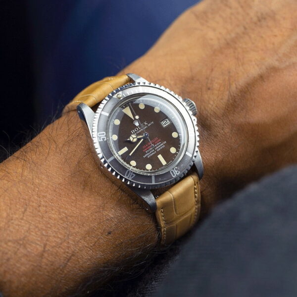 Handmade leather watch strap Apricot Alligator Belly scale