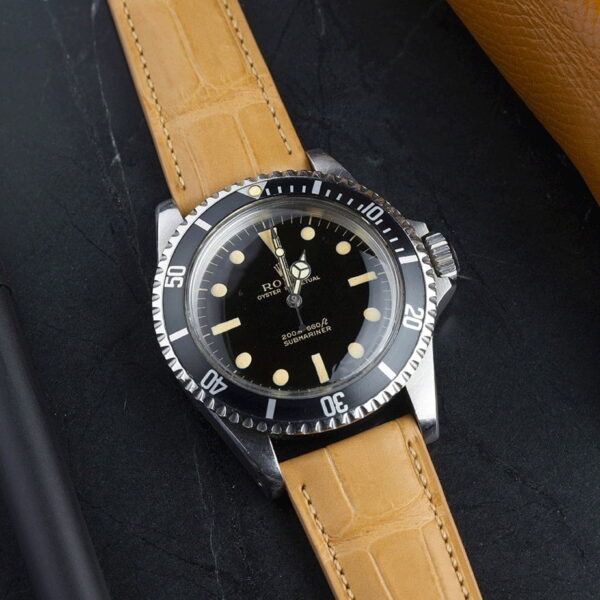 Handmade leather watch strap Apricot Alligator Belly scale