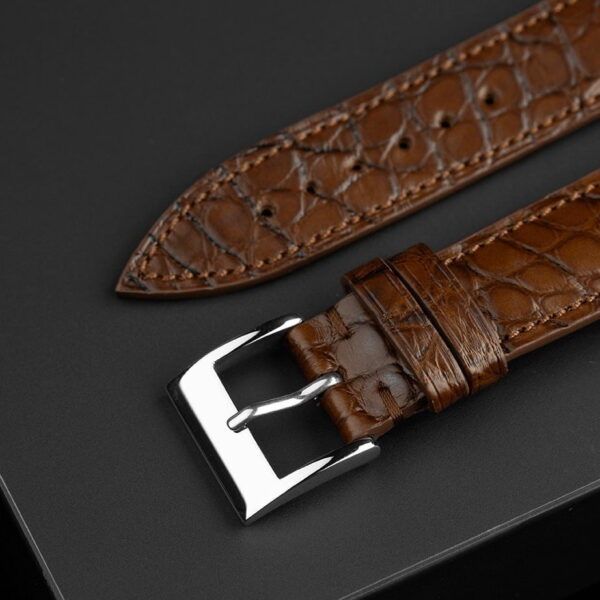 Handmade leather watch strap Brown Alligator Round-scale
