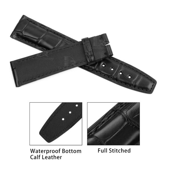 Genuine best quality alligator black IWC leather watch straps replacement watchbands for IWC Portofino / Portuguese Chronograph watches online for sale at a low price - Shop the high-end quality watch bands from dr watchstrap