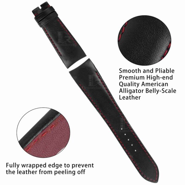 Replacement black leather strap Will fit all Tudor Fastrider Ducati Red Chronograph 42000cr 42010n 42000 24mm 22mm