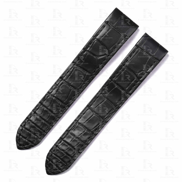 Custom Black Alligator leather watch band for Cartier Santos Galbee strap replacement