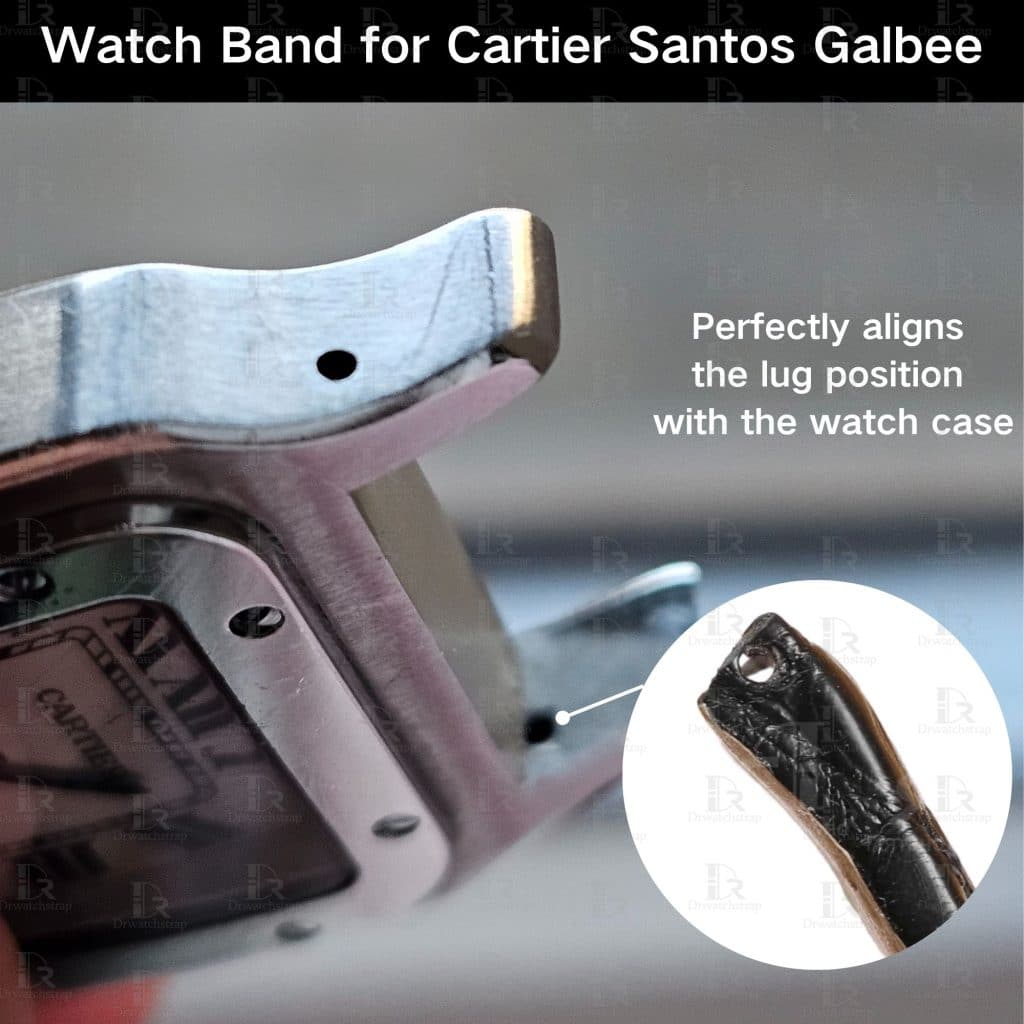 Cartier Santos Galbee with metal adapter insert connector black leather watch band replacement strap perfect fit