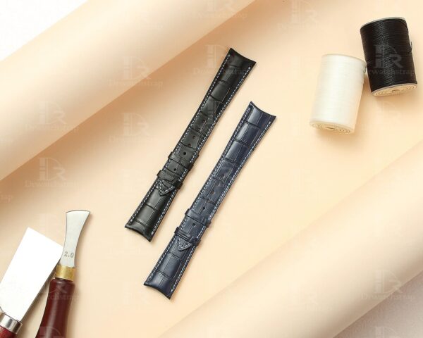 Custom alligator crocodile curved end links Audemars Piguet leather strap replacement Black Blue Brown White Orange Rose Gold bands with multi colors and sizes online for sale 20mm 22mm 24mm