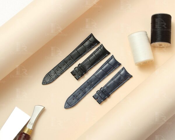 Custom alligator crocodile curved end links Audemars Piguet leather strap replacement Black Blue Brown White Orange Rose Gold bands with multi colors and sizes online for sale 20mm 22mm 24mm