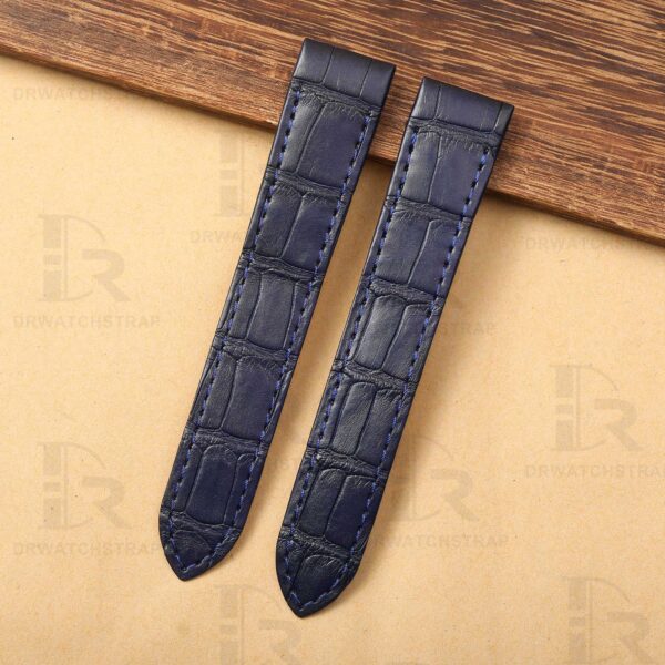 Custom Alligator Deep blue leather watch band for Cartier Santos Galbee strap replacement old style guarantee fit