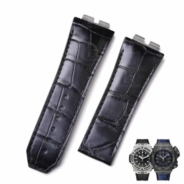 Custom black alligator leather watch strap for Hublot Big Bang 411