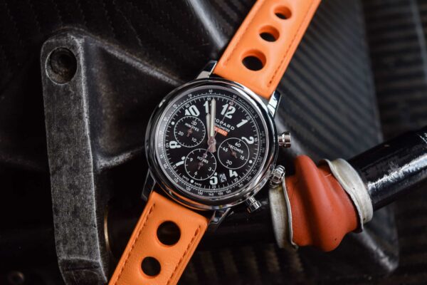 High-quality premium orange calf leather replacement watch Chopard Mille Miglia strap and watch band for ladies men online for sale - Chopard leather watch straps shipped to UK, US and all over the world at a low price