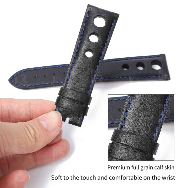 High-quality premium black calf leather replacement watch Chopard Mille Miglia strap and watch band for ladies men online for sale - Chopard leather watch straps and watchbands shipped to UK, US and all over the world at a low price