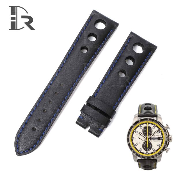 High-quality premium black calf leather replacement watch Chopard Mille Miglia strap and watch band for ladies men online for sale - Chopard leather watch straps shipped to UK, US and all over the world at a low price