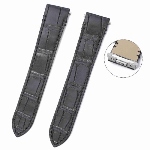Genuine best quality replacement Grade American Alligator Quickswitch Black leather Cartier Santos watch straps & watchbands for Cartier Santos 100 L XL watches for sale - Grade A crocodile custom leather watch band with interchangeable system online at low price