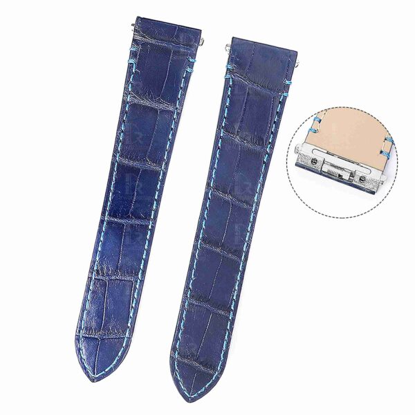 Genuine best quality replacement Grade American Alligator Quickswitch Blue leather Cartier Santos watch straps & watchbands for Cartier Santos 100 L XL watches for sale - Grade A crocodile custom leather watchband with interchangeable system online at low price
