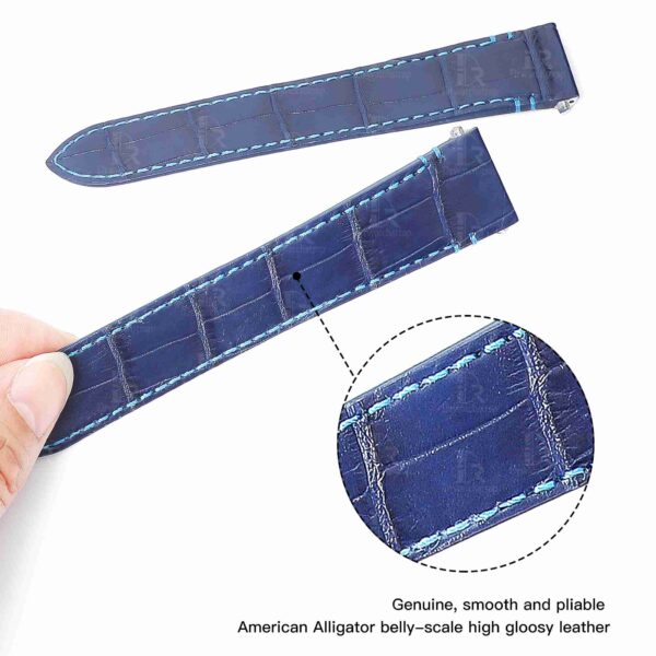 Genuine best quality replacement Grade American Alligator Quickswitch Blue leather Cartier Santos watch straps & watchbands for Cartier Santos 100 L XL watches for sale - Grade A crocodile custom leather watchband with interchangeable system online at low price