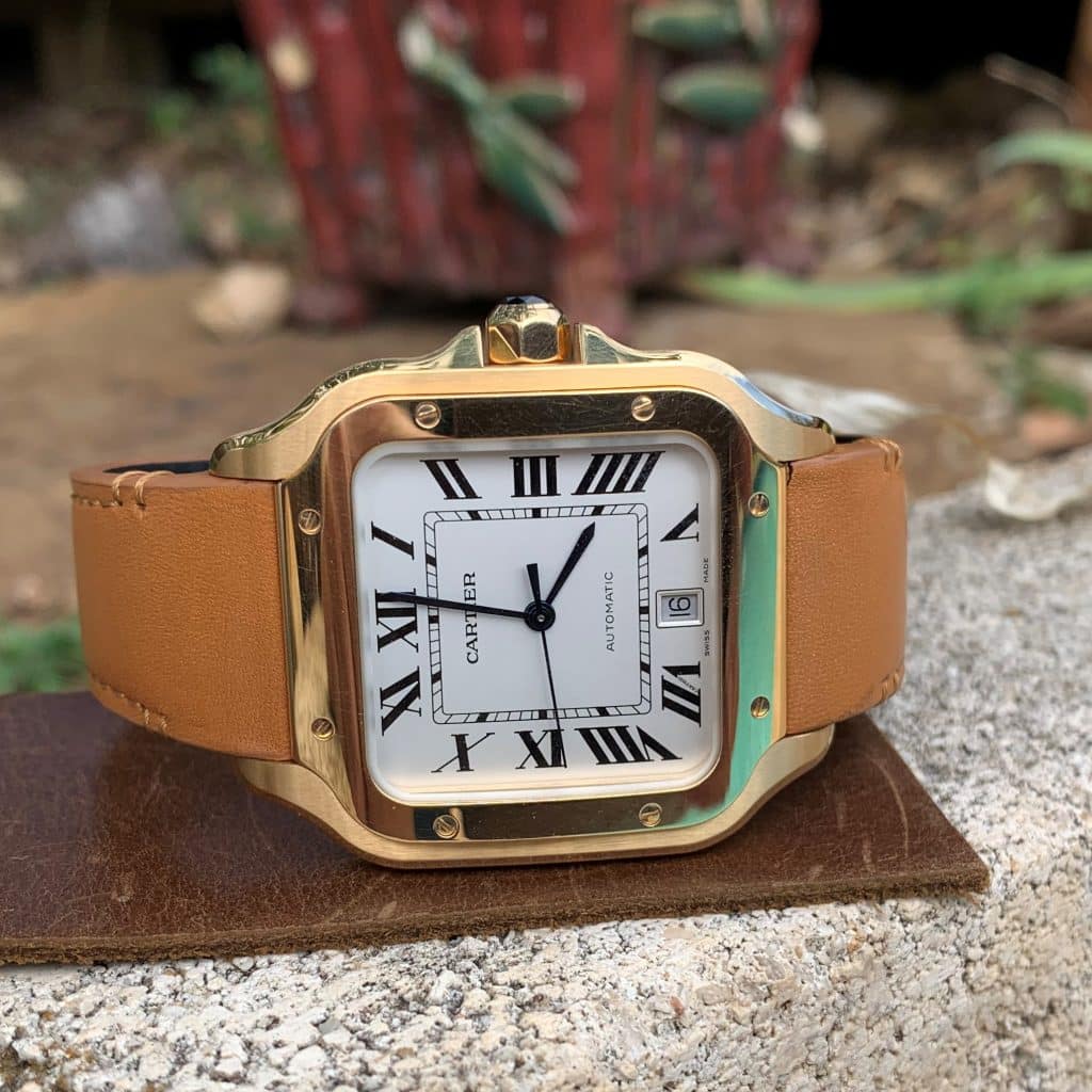 Cartier Santos Brown calfskin leather watch band
