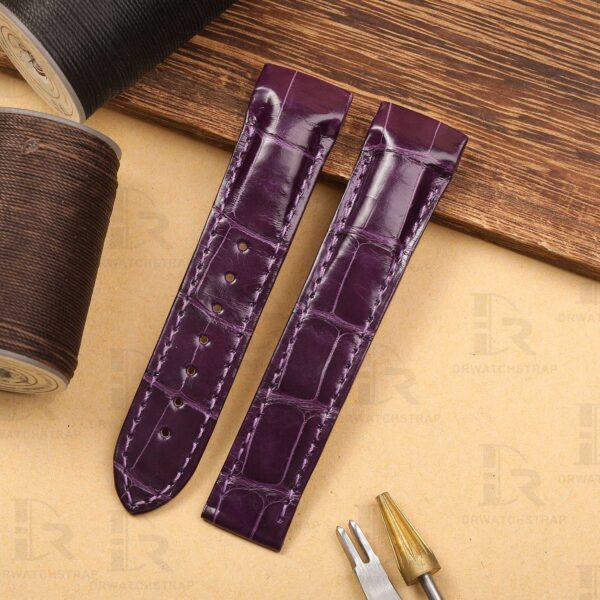 Custom Omega De Ville X2 Purple Belly Scale American Alligator leather strap (7)