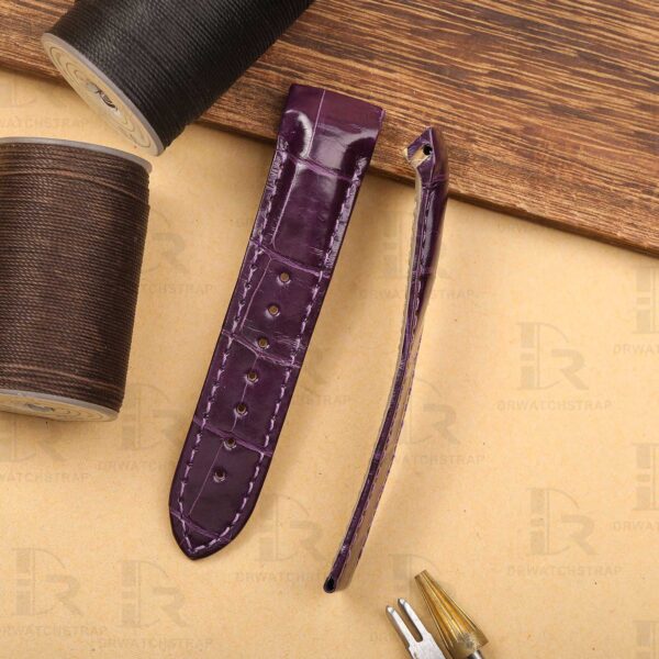 Custom Omega De Ville X2 Purple Belly Scale American Alligator leather strap (8)