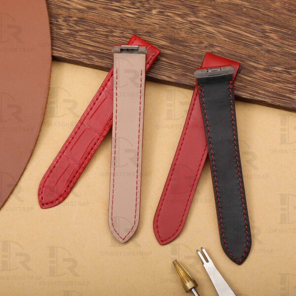 Custom Red leather watch bands for Cartier Santos & Cartier Roadster (1)