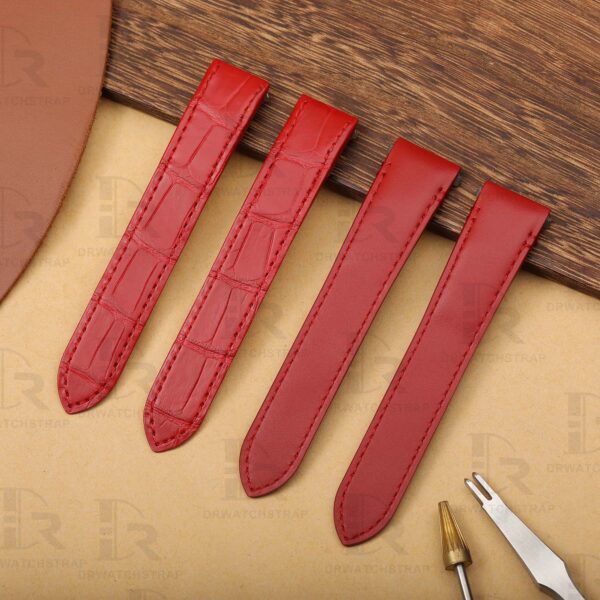 Custom Red leather watch bands for Cartier Santos & Cartier Roadster (2)