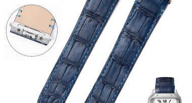 Cartier Santos quickswitch leather watch strap replacement blue leather watch band for Cartier Larga Medium watches.