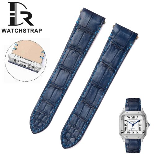 Cartier Santos quickswitch leather watch strap replacement blue leather watch band for Cartier Larga Medium watches.