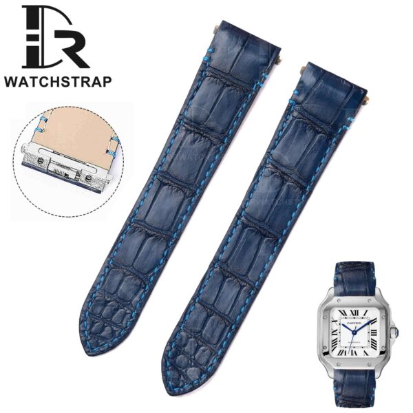 Cartier Santos quickswitch leather watch strap replacement blue leather watch band for Cartier Larga Medium watches.